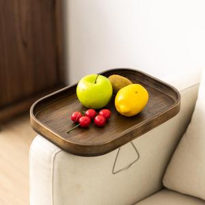 Couch Arm Table, Bamboo Sofa Armrest Tray Table Clip, Double Hinge Couch Arm Tray Clip on Side Table for Home, Arm Rest Table for Small Spaces for Eating and Drink (Ellipse)
