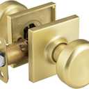 Gold Interior Door Knobs for Hall & Closet, Pismo Doorknob with Square Rosette, Heavy Duty Passage Door Handle for Satin Brass