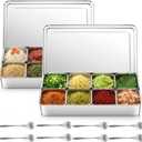 Boao 2 Sets 8 Compartment Yakumi Pans 304 Stainless Steel Seasoning Condiment Container with Lids Spoons, Japanese Yakumi Pans Mini Sauces Salad Dressings Storage for Food, Herbs, Spices