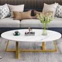 Wolawu Coffee Table White Faux Marble Coffee Table for Living Room,Oval Center Tables Modern Tea Table for Small Space,Wooden Living Room Tables End Table with Sturdy Gold Metal Leg, 39.3 x 21.6 x 17.71 inches