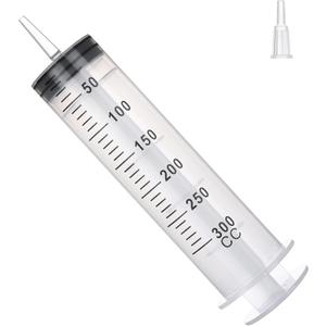 300mL Syringe for Liquid - Large Plastic Syringe with Tip Adapter for Scientific Labs, Oil Transfer, Plant Watering & Refilling