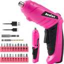 Pink Cordless Electric Screwdriver Set, 3.7V Rechargeable Small Electric Drill with 25pcs Driver Bit Set, Power 3Nm Screw Gun with 2 Position Handle, Flexible Shaft LED Light for Women