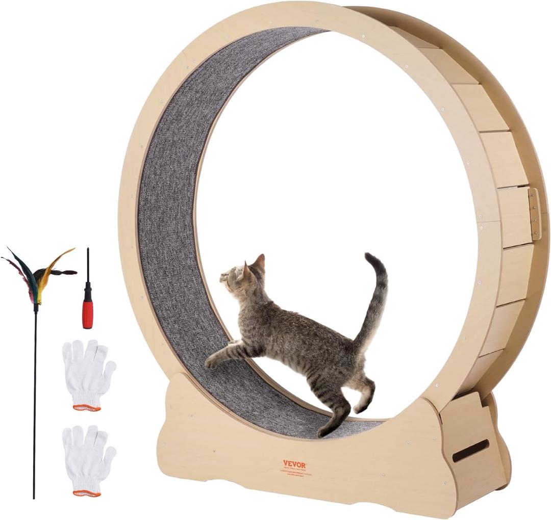 Homegroove Cat Wheels for Indoor Cats,  Large Cat Exercise Running Treadmill Wheel with Carpeted Runway for Kitty’s Longer Life, Black(L)