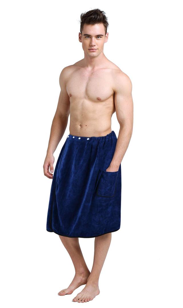SINLAND Microfiber Men’s Bath Wrap Spa Sauna Wrap Around Towel Bath Towels with Adjustable Snap on Closure Suitablefor Shower Spa Sauna 24inch x 63inch Navy Blue