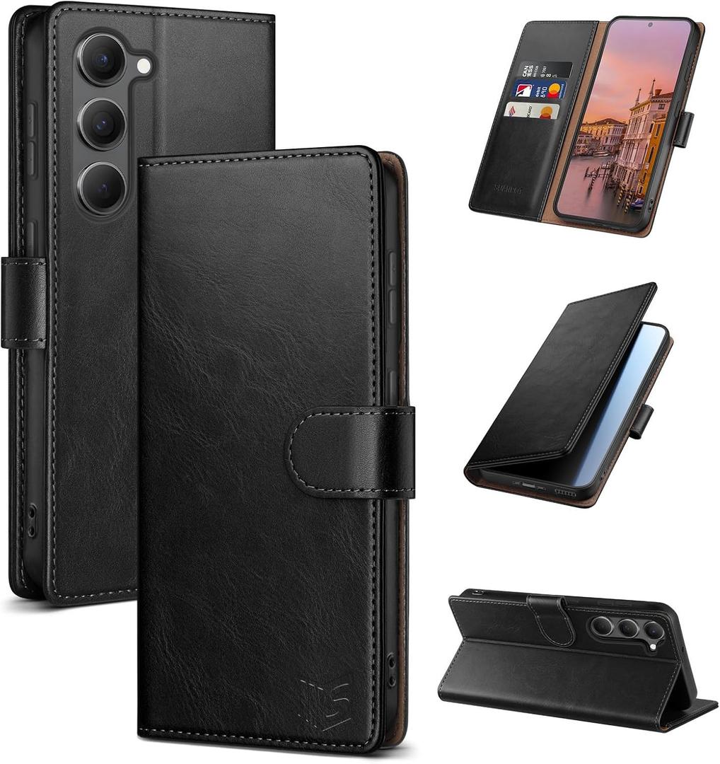 SUANPOT Compatible with Samsung Galaxy S23 5G Wallet case with RFID Blocking Credit Card Holder,Flip Book PU Leather Protective Cover Men Women for Samsung S23 Phone case Black Color