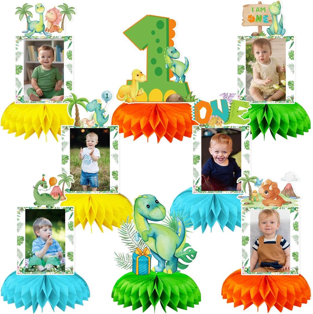 One a Saurus Birthday Decorations, Dinosaur 1st Birthday Party Supplies Honeycomb Centerpiece for Table, Dinosaur First Birthday Party Decorations Boys Photo Table Centerpiece Party Supplies (Green)