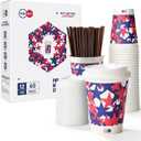 Turbo Bee 12 OZ Disposable Coffee Cups with Lids, 60 Pack To Go Hot Coffee Cups with Lids and Straws for Travel, Party, Restaurants and Business