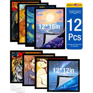 12Pcs Diamond Art Frames & Diamond Painting Frames Variety - Includes 6 of 12x16 inch and 6 of 12x12 inch Magnetic Self-Adhesive Snap Frames for Canvas Art, No Tools Needed for Wall Door Home Decor