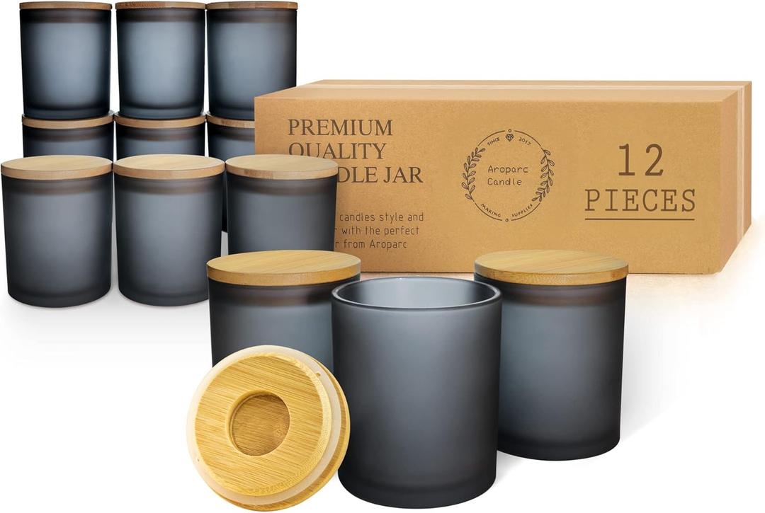 Aroparc 12 Pack 10oz Candle Jars with Lids, Candle Container Tumbler Jar for Candle Making Supplies - Dishwasher Safe, Frosted Grey