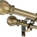 Antique Bronze Double Curtain Rods 36-72 Inch,1Front and 5/8Back Double Drapery Rod with Small Round Ball and Aluminum Brackets, Adjustable Dual Window Rod for Sheer/Blackout Curtains