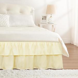 RIMELA Ruffle Bed Skirt Butter Yellow King 18 Inch Drop, Elastic Wrap Around Bed Skirts King Size, Easy to Install Dust Ruffle, Machine Washable Soft Fabric, Multi Ruffle Bedskirt