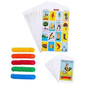Loteria Mexican Bingo Game Kit - for 20 Players - Includes 1 Deck of Cards and Boards - with 100 Bingo Chips - for The Entire Family - Great for Learning Spanish.