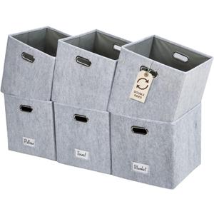 DECOMOMO Felt Storage Bins, 13 inch Cube Storage Bins with Labels for Organization (Cube 13" / 6pcs, Silver Grey)