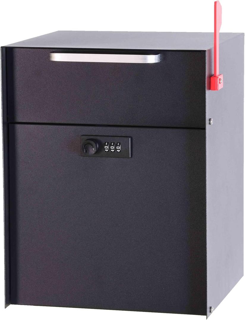 Post Mount Locking Mailbox with Code Lock - Large Capacity Security Password Metal Lock Mailbox - Waterproof Vertical Drop Mail Box Outdoor (Black4)