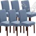 Genina Waterproof Chair Covers for Dining Room, Stretch Jacquard Dining Chair Slipcovers Removable Washable Chair Protector for Kitchen, Hotel, Restaurant (Leaves-Light Blue, 6 PCS)