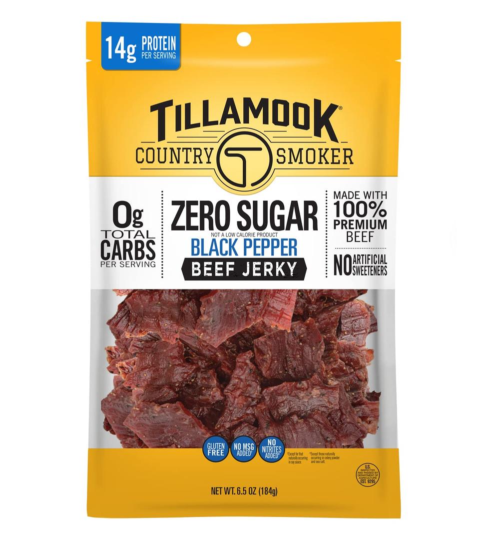 Tillamook Country Smoker Keto Friendly Zero Sugar Beef Jerky, Black Pepper, 6.5 Ounce (EXP 03/02/27)