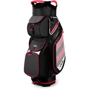 Golf Cart Bag 14 Dividers Top Clubs Organizer Lightweight with Cooler Pouch, Dust Cover and Backpack Strap (Black/Red)