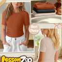 3 Pack Girls Short Sleeve Cute Shirts | Ribbed Knit, Crew Neck, Slim Fit, Summer, Basic, Soft, School Outfit, Trendy, Ages 5-14, Solid Colors, Versatile Styling