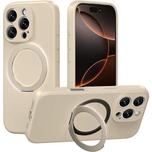 MCFANCE Magnetic Silicone Case with Stand for iPhone 16 Pro Max(6.9 inch) Compatible with MagSafe, Shockproof Protection, Anti-Scratch Microfiber Lining, Khaki