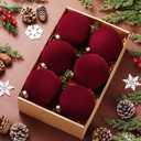 6 Pcs Christmas Velvet Balls 4 Inch Large Burgundy Red Flocked Christmas Hanging Ornaments Decor Shatterproof Luxury Handmade Velvet Balls Xmas Tree Ornaments Bulbs for Wedding Anniversary Party