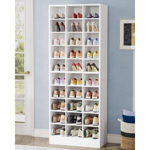 Tribesigns 10-Tier Shoe Storage Cabinet, White Wooden Shoe Rack with 30 Cubbies, Freestanding Tall Entryway Shoe Organizer for Closet, Entryway, Living Room, Large