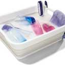 Madesmart Collapsible Dishwashing Basin with Handles, Plastic Pop-Up Dish Wash Basin for Kitchen Counters, Gray/White