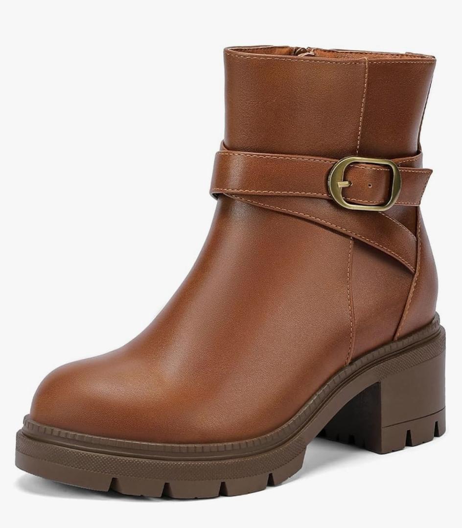 Comfortview Terri Leather Bootie Short Ankle Boot Women's Winter Shoes, 7.5W