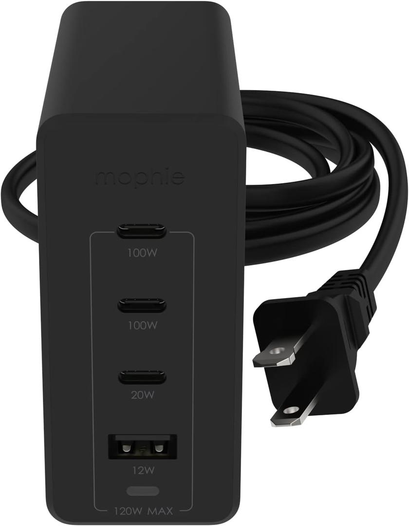Mophie speedport 120 USB-C Charger GaN 120W, 4-Port Fast Compact Wall Charger for MacBook Pro/Air, iPad Pro, Samsung Galaxy S25/S24, Dell XPS 13, Google Pixel 9, iPhone 14/13/12 Pro, and More - Black