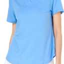 Women's V-Neck Ruffle Design Polo Shirts Short Sleeve Collared Loose Casual Tunic Blouses with Pocket (Blue, L)