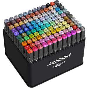 alchilalart 120 Colors Alcohol Markers Set, Dual Tip Art Markers with Case, Premium Artist Pens for Adult Coloring Books, Journaling, Sketching, Manga, Card Making, Gifts for Kids Teens & Women