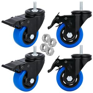 3 Inch Caster Wheels Set of 4 Heavy Duty Threaded Stem Casters 3/8"-16 x 1 Swivel Rubber Industrial Castors Wheels for Workbench Furniture Carts Load Bearing 1000 Lbs