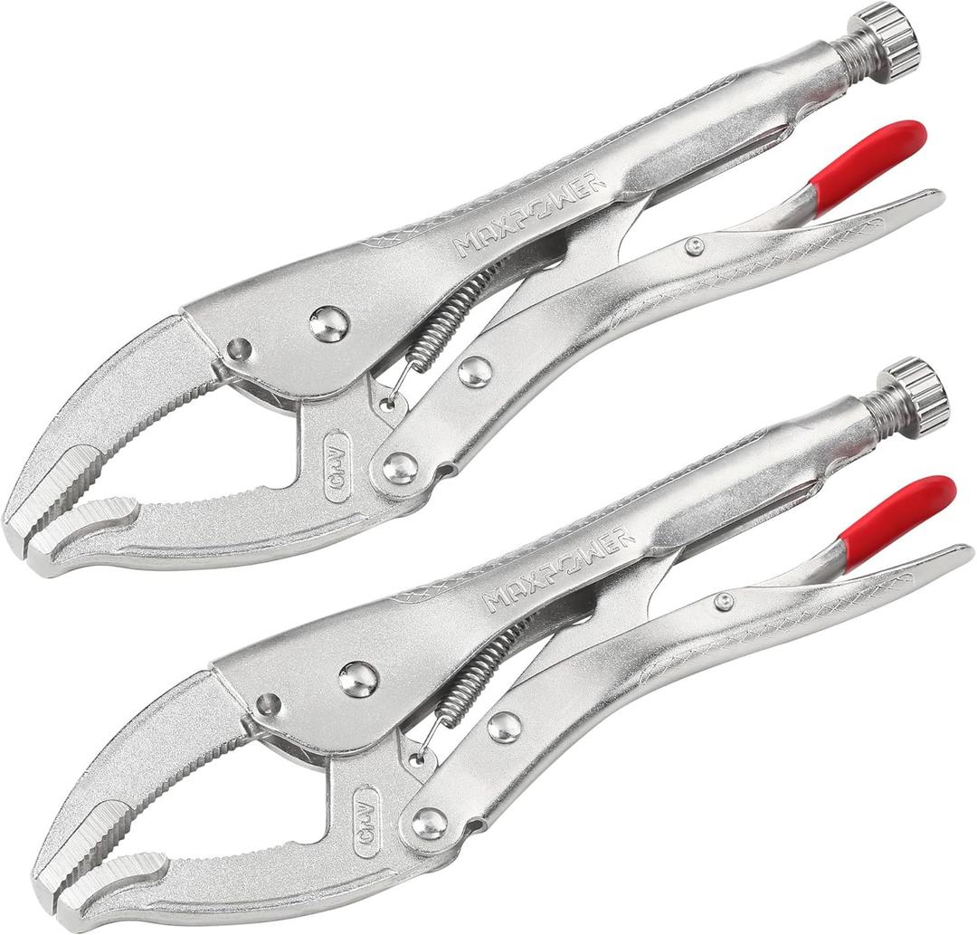 MAXPOWER Locking Pliers, 10-inch Curved Jaw Locking Plier Set, Adjustable Opening Maximum Capacity 2.5"/65mm, Large Jaw Locking Pliers, 2 Pack