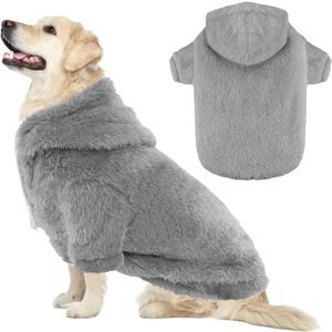 Fuzzy Dog Hoodie Sweater for Large Dogs Warm Winter Dog Clothes with Double-Sided Plush Fleece Soft Stretchy Pet Coats Hooded Sweatshirt for Medium Large Dogs