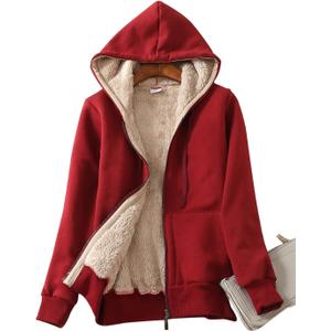 Yeokou Women's Casual Full Zip Up Sherpa Lined Hoodie Sweatshirt Jacket Coat (XX-Large, Wine Red)