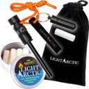 Ferro Rod Fire Starter Kit Survival Gear by LightArctic: 7-in-1 Flint and Steel Includes Compass, Whistle, 11 pcs Waxed Tinders with Waterproof Capsule - Tested in The Most Extreme Weather Conditions