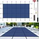 Inground Pool Cover Safety Fits Rectangle Swimming Pool, Mesh Solid Pool Cover for Inground Pools,Winter Pool Safety Cover Includes Safety Net and Installation Tools Blue (Blue, Fits 14x28ft Pools)