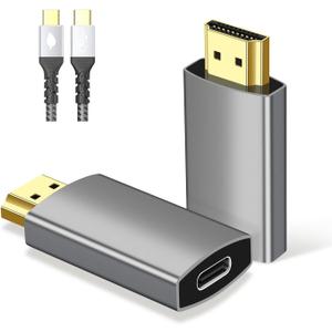 USB C Female to HDMI Male Adapter with USB-C Video Cable, 4K@60Hz UniDirectional USB Type C Source to HDMI 2.0 Display Converter Thunderbolt 3/4 to HDM-I for i-/Phone 17 MacBok Pro, Galaxy - 1 Pack (grey)
