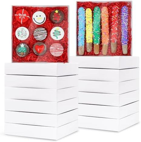 JOHOPACK 50 Pack 8 x 8 x 1.5 Inch Cookies Boxes with Full Clear Window Bakery Boxes Chocolate Covered Ores Box Treat Macaron Box for Wedding Party Baby Shower