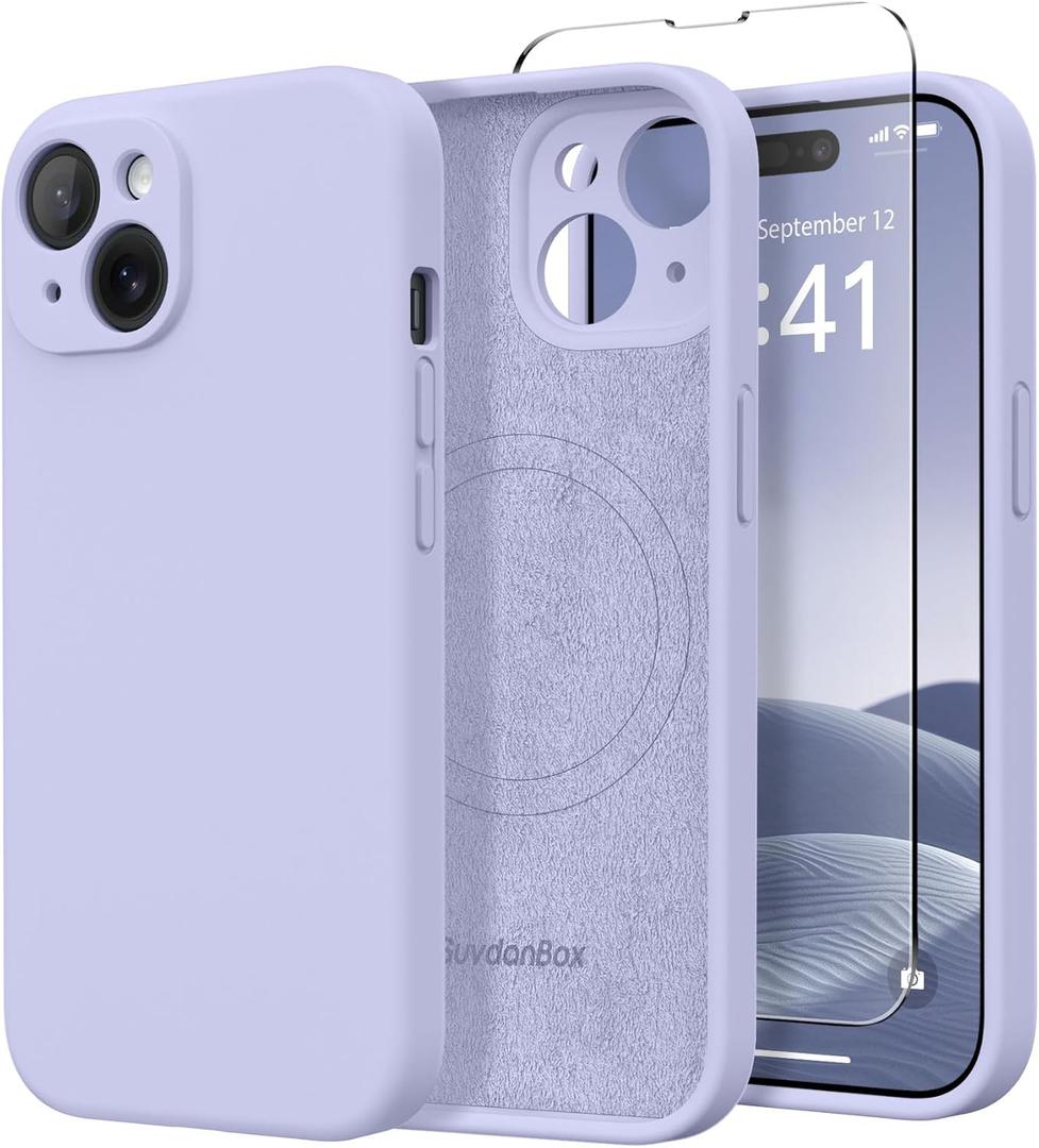 SuydanBox Magnetic for iPhone 14 Pro Max Case, Compatible with MagSafe, [Full Camera Protection][2 Screen Protectors] Silicone Shockproof Protective Phone Case for iPhone 14 Pro Max 6.7", Lilac