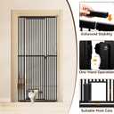 54"-87" Height Adjustable Extra Tall Cat Gate for Doorway, 27.1"-42" Extra Wide Pet Gate with Cat Door & Extension Kits, Pressure Mounted Dog Cat Barrier for Indoor Stairs, Studio, Kitchen (Black)