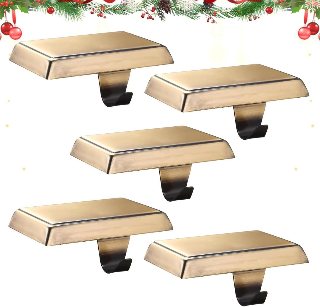 Christmas Stocking Holders for Mantle, Weighted Stocking Hangers, Christmas Stocking Hooks for Tables Window Fireplace Mantle Decoration(Bronze,5PCS)