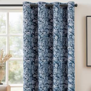 ChrisDowa Navy Blue Blackout Curtains 84 Inches Long 2 Panels for Bedroom Living Room,Flower Patterned Room Darkening Thermal Insulated Soundproof Grommet Window Treatments Drapes,52X84
