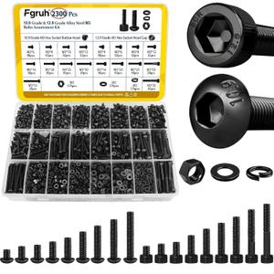 2300PCS M3 Screws with Nuts Assortment Kit, M3x4/6/8/12/16/20/25/30/35 mm Hex Socket Button & Cap Head Bolts Nut and Washers Set, 12.9 & 10.9 Grade Black Zinc Plated for DIY, 3D Printer