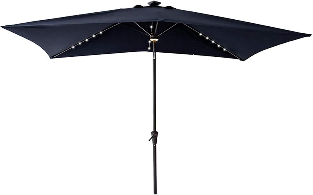 C-Hopetree 6.5 x 10 ft Rectangular Outdoor Patio Market Table Umbrella with Solar LED Lights, Navy Blue
