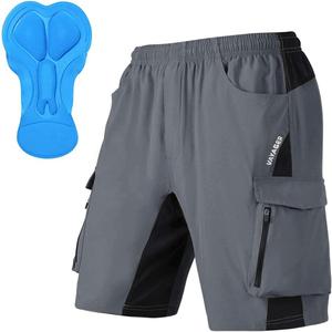 Men's Mountain Bike Shorts 3D Padded Bicycle MTB Shorts Loose-fit Lightweight MTB Cycling Shorts (Large, Grey)