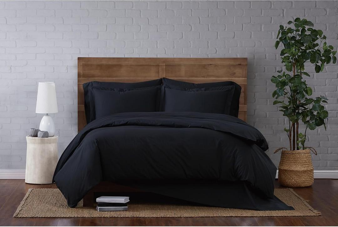 Brooklyn Loom Classic Cotton Duvet Sets Black Cotton 2-Piece Twin XL Duvet Set, Solid Color Themed, for Men and Women, OEKO-TEX Certified Confidence