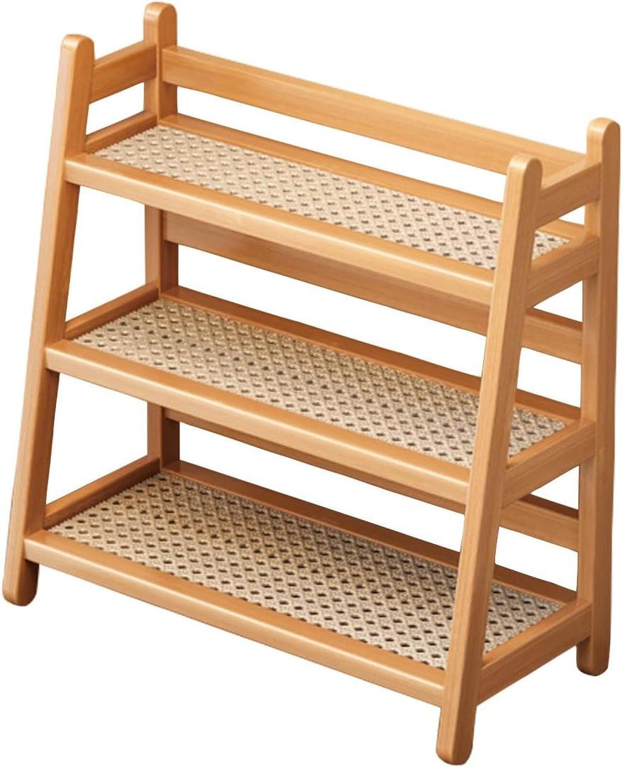 Three Tier Wooden Storage Shelf, Bamboo Ladder Shelf, Desk Tabletop Rack, Seasoning Storage Rack for Home, Office, Kitchen