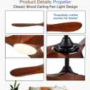 52 Inch Ceiling Fans with Lights and Remote,Solid Wood Indoor/Outdoor Ceiling Fans for Patios,Memory Function,Quiet DC Motor High CFM,Propeller 3 Blades for Porch,Farmhouse,Walnut
