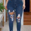 TodTan Women's Skinny Jeans Ripped Mid Rise Stretch Destroyed Denim Pants Jeans (M)