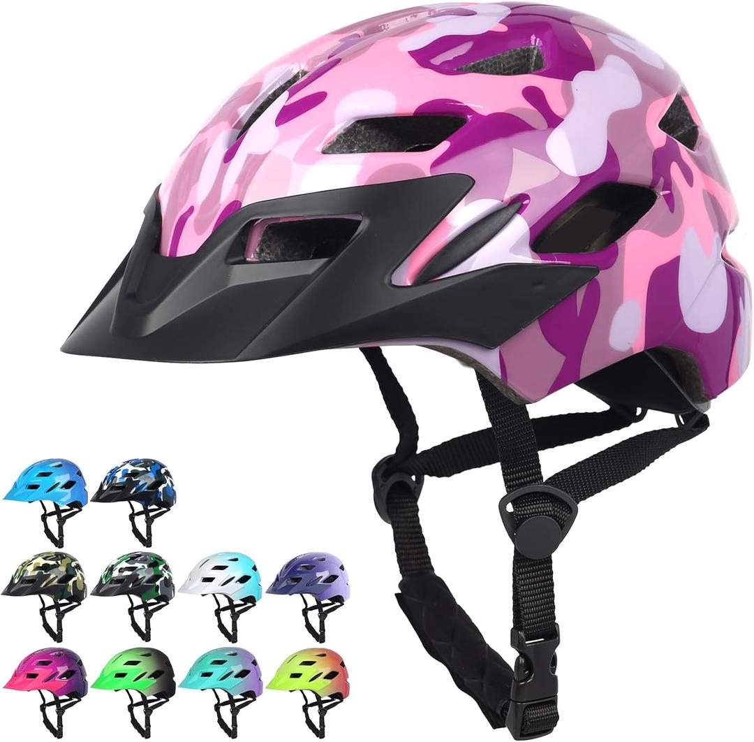 Kids Bike Helmet,Bavilk Kids Boys Girls Bike Helmets with LED Light Detachable Visor Children Youth Teen Multi-Sport for Skating Cycling Scooter Skateboard Adjustable & Lightweight 19.7"-22.4"
